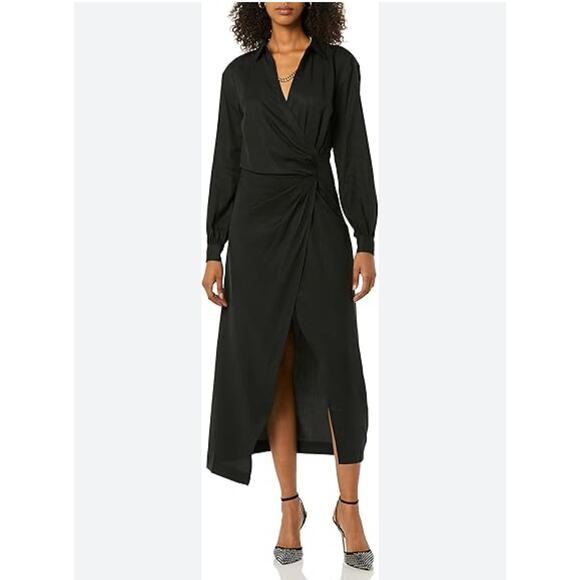 TEREA Dress Medium Raina Draped Crossover Wrap Maxi Side Zip High Front Slit NWT - Picture 1 of 16